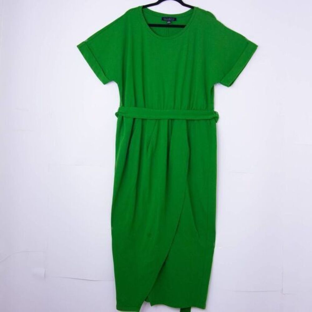 NEW Eloquii green cotton knit Wrap‎ Skirt tie waist midi Dress, 16 - Picture 3 of 16